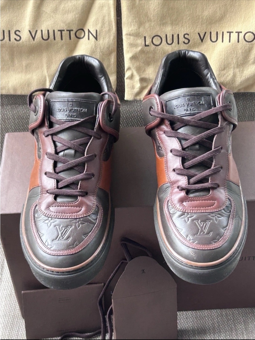 Louis Vuitton Men's Black & Brown Low-Top Leather Sneakers